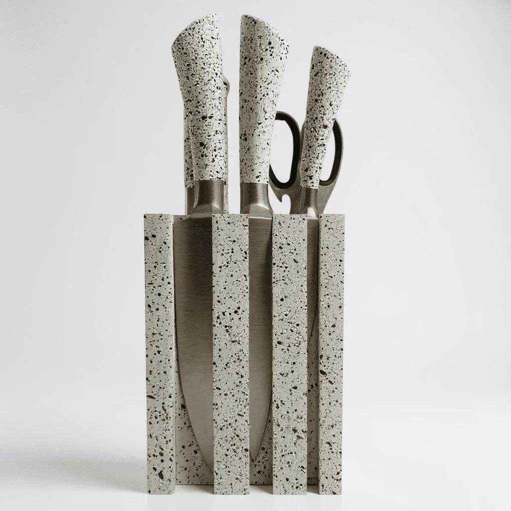 Conjunto de Facas Profissionais com Suporte Marmorizado Branco Alidolado - Alidolado