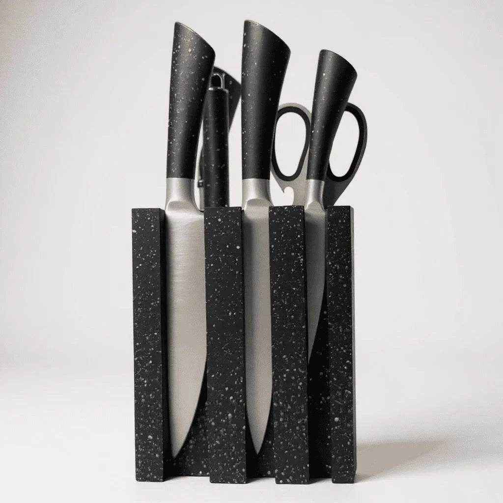 Conjunto de Facas Profissionais com Suporte Marmorizado Cinza Alidolado - Alidolado
