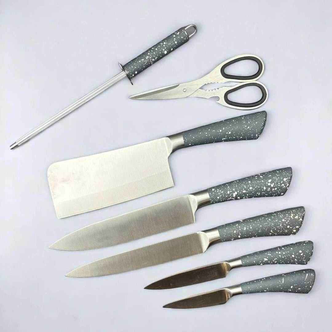 Conjunto de Facas Profissionais com Suporte Marmorizado Preto Alidolado - Alidolado