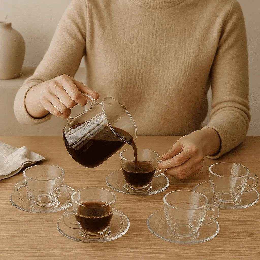 Conjunto de Xícaras e Pires de Vidro 150ml 12 Peças Alidolado - Alidolado