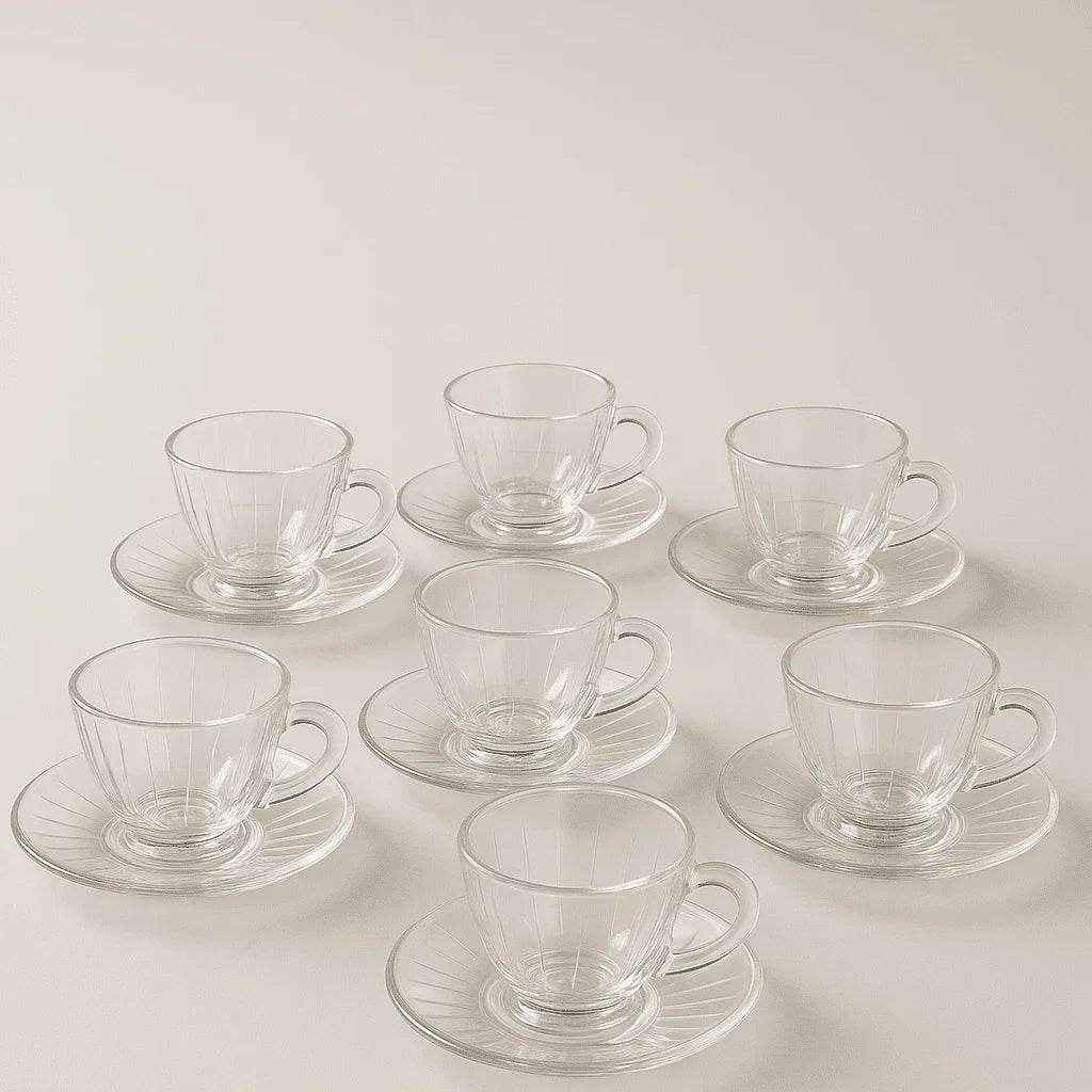 Conjunto de Xícaras e Pires de Vidro 150ml 12 Peças Alidolado - Alidolado