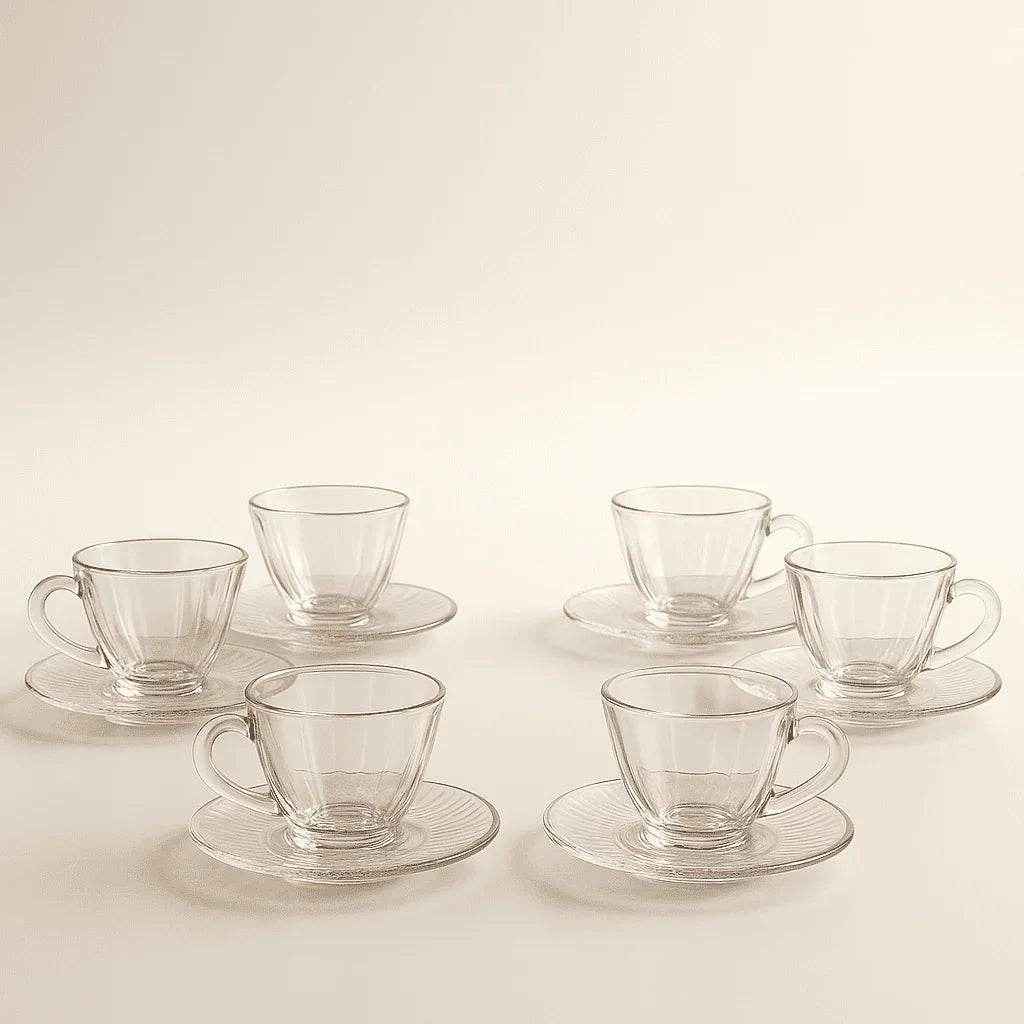 Conjunto de Xícaras e Pires de Vidro 150ml 12 Peças Alidolado - Alidolado