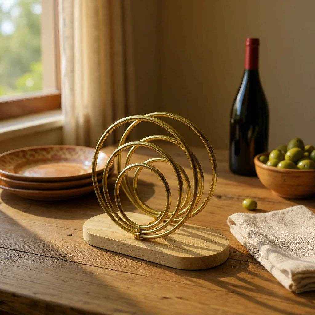 Porta Guardanapo Dourado com Base de Madeira - Alidolado