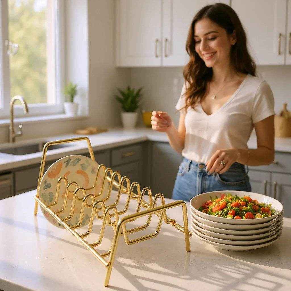 Suporte para Pratos em Metal – Cor Dourado, 1 unidade - Alidolado""