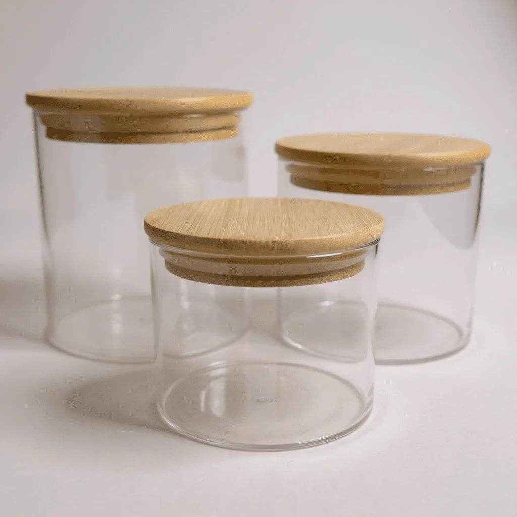 Kit de Potes Herméticos Redondos Tampa de Bambu 3 Peças Alidolado - Alidolado