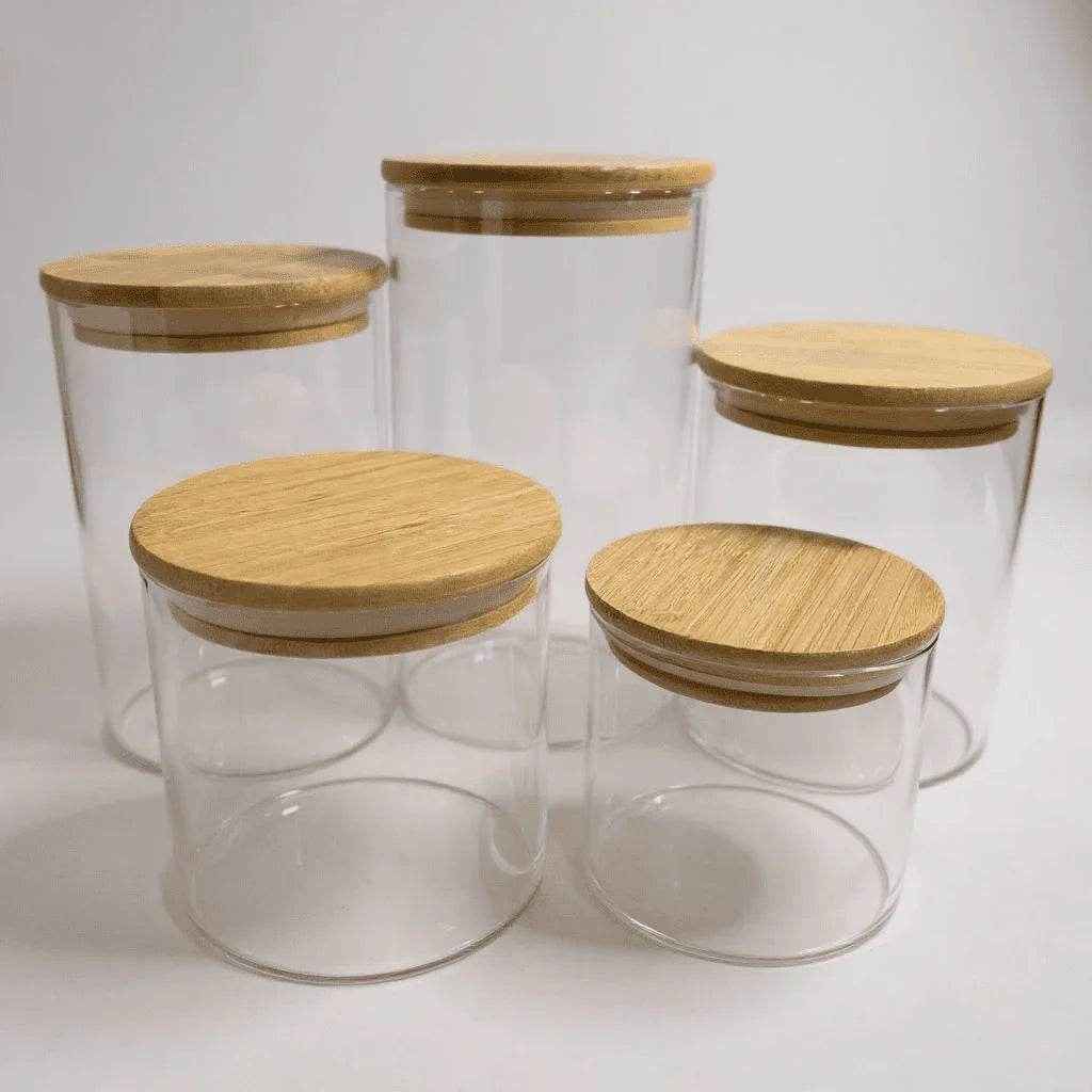 Kit Completo Potes de Vidro com Tampa de Bambu Alidolado - Alidolado