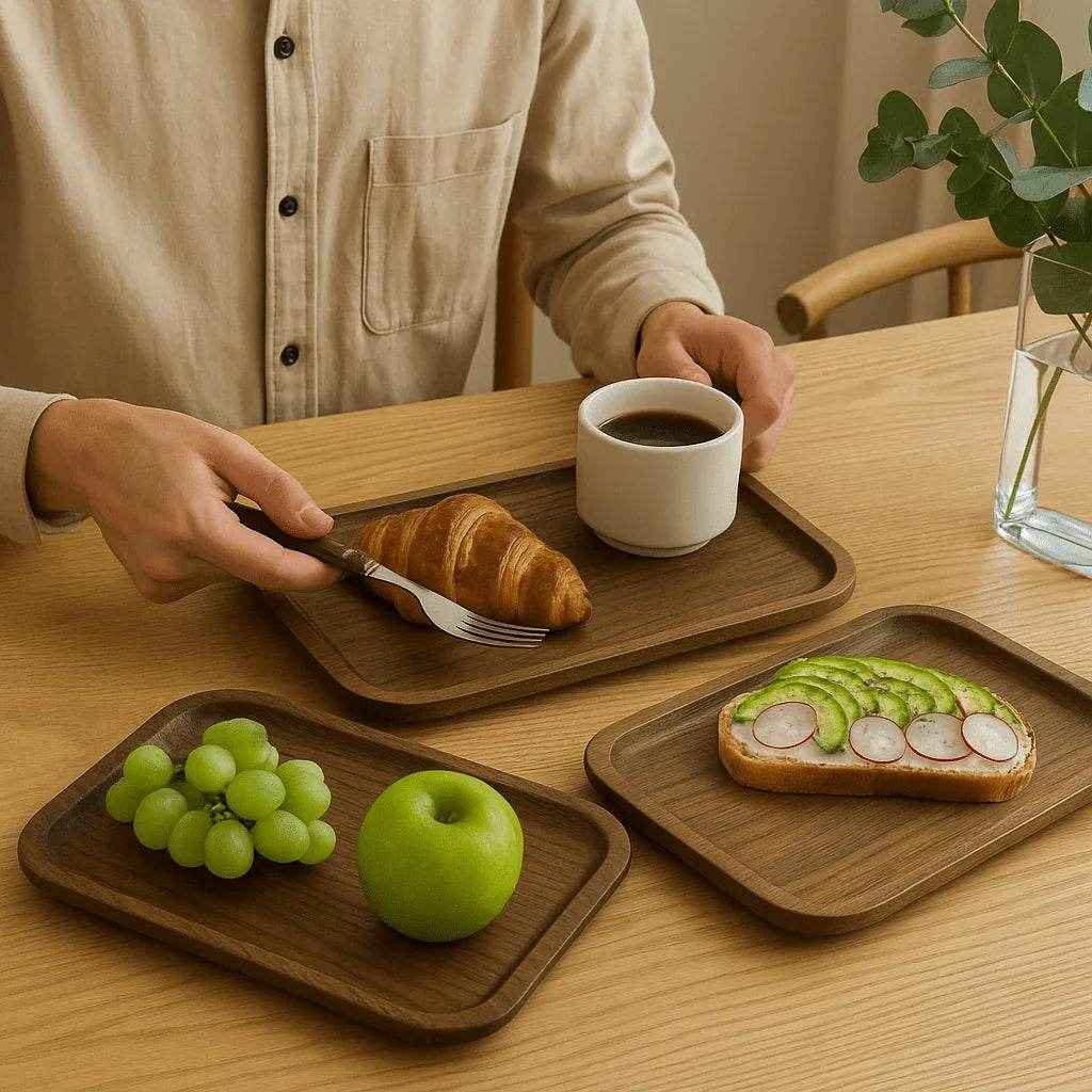 Kit de Bandejas Retangulares Estilo Madeira 3 Peças Alidolado - Alidolado