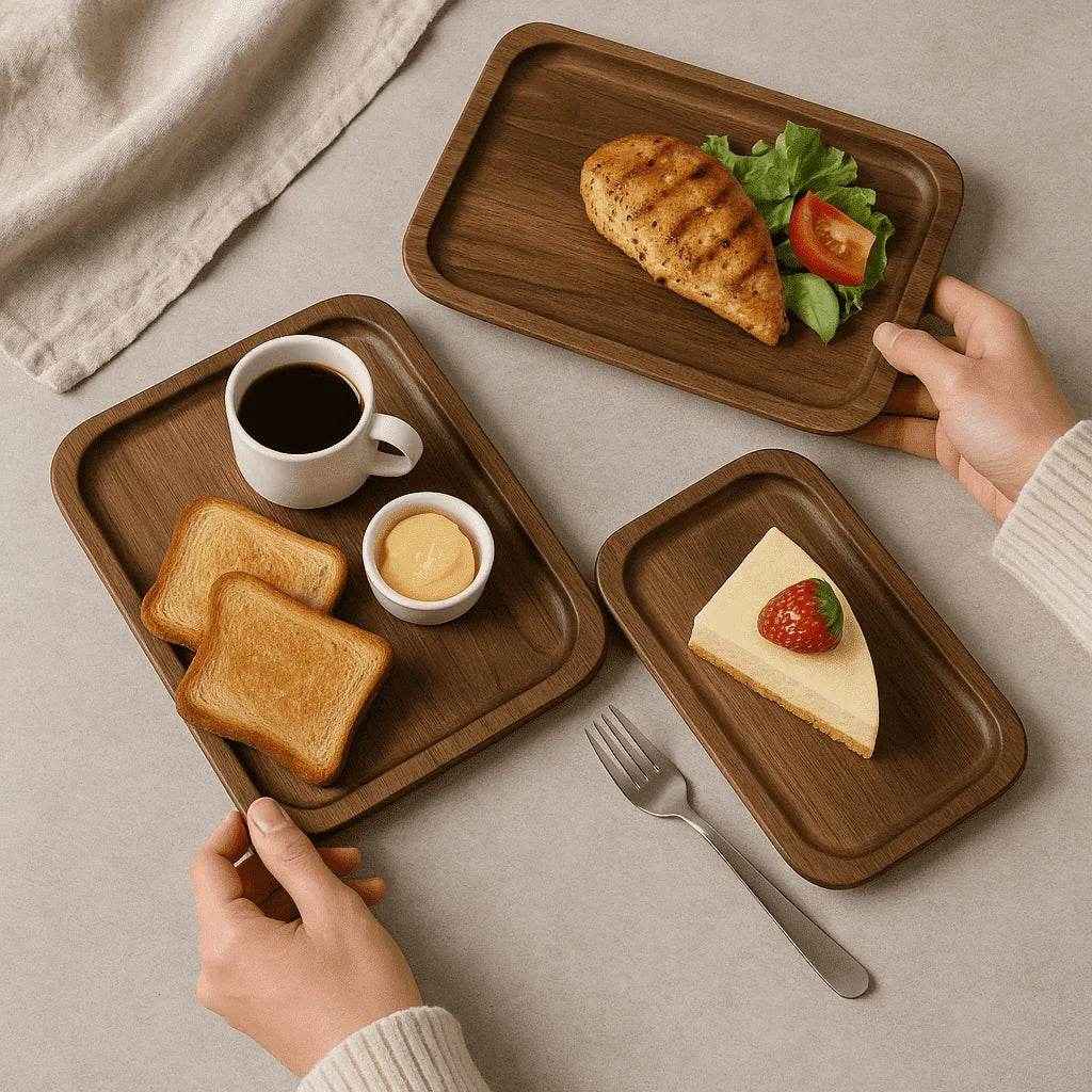 Kit de Bandejas Retangulares Estilo Madeira 3 Peças Alidolado - Alidolado