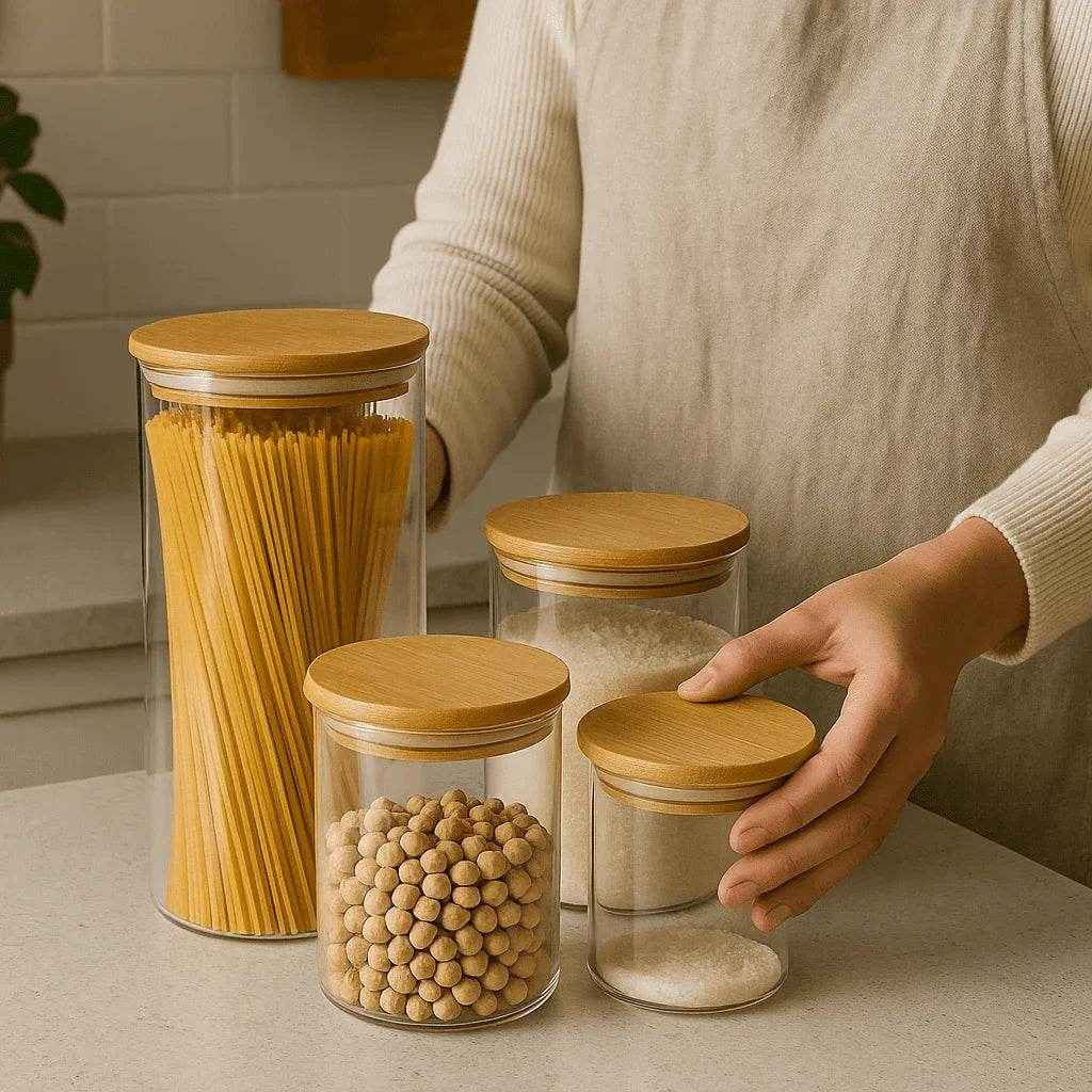 Kit com 3 Potes Herméticos com Tampa de Bambu alidolado