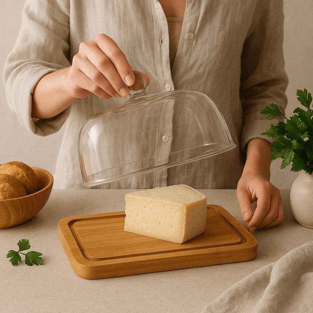 Manteigueira com Tampa de Vidro e Base de Madeira Alidolado - Alidolado