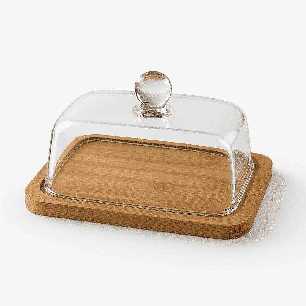 Manteigueira com Tampa de Vidro e Base de Madeira Alidolado - Alidolado
