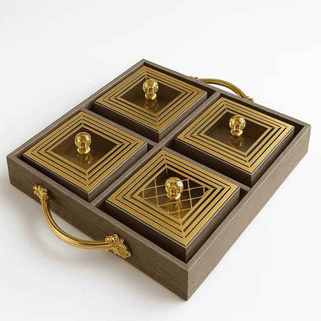 Petisqueira com Bandeja e 4 Potes de Vidro Alidolado - Alidolado