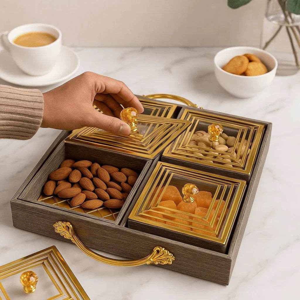 Petisqueira com Bandeja e 4 Potes de Vidro Alidolado - Alidolado