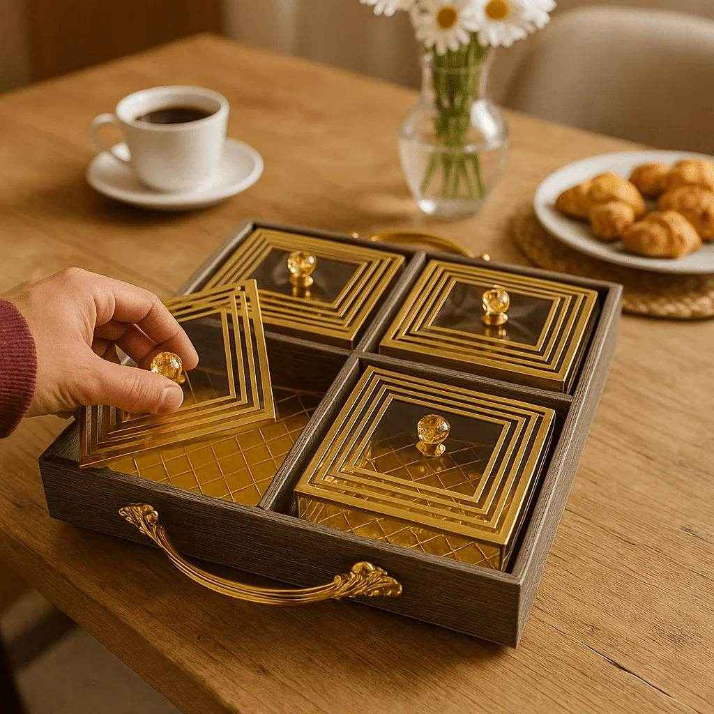 Petisqueira com Bandeja e 4 Potes de Vidro Alidolado - Alidolado