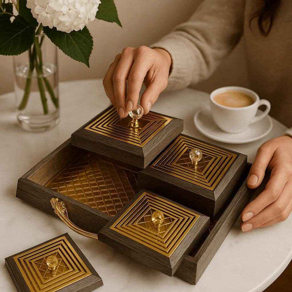 Petisqueira com Bandeja e 4 Potes de Vidro Alidolado - Alidolado