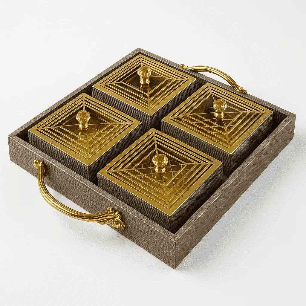 Petisqueira com Bandeja e 4 Potes de Vidro Alidolado - Alidolado