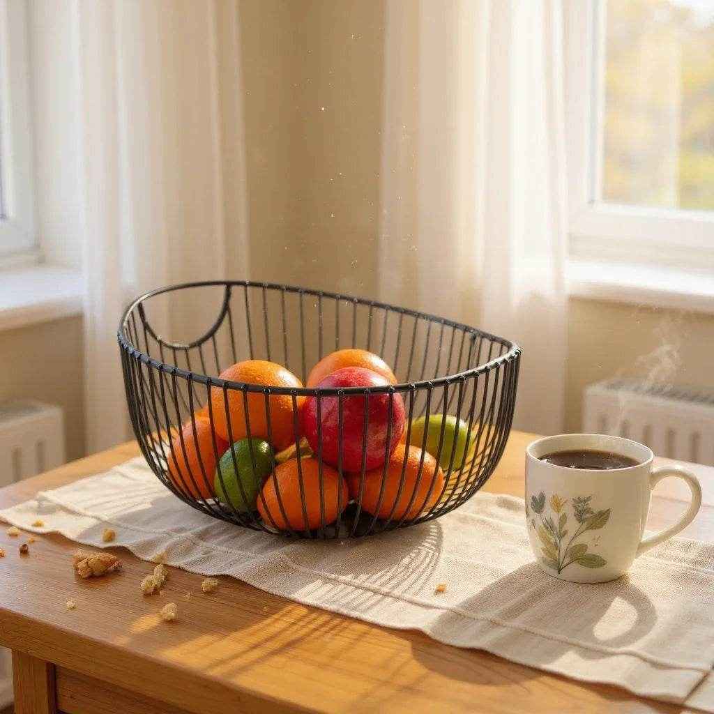 Suporte para Frutas em Metal – Cor Preto com Detalhes em Madeira, 1 unidade - Alidolado