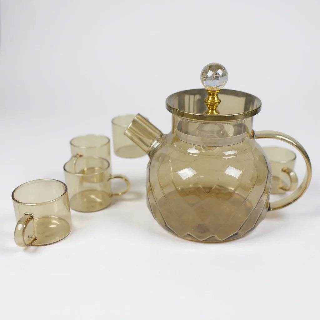 Conjunto de Chá em Vidro com Bule 1L e 6 Xícaras Transparentes - Alidolado