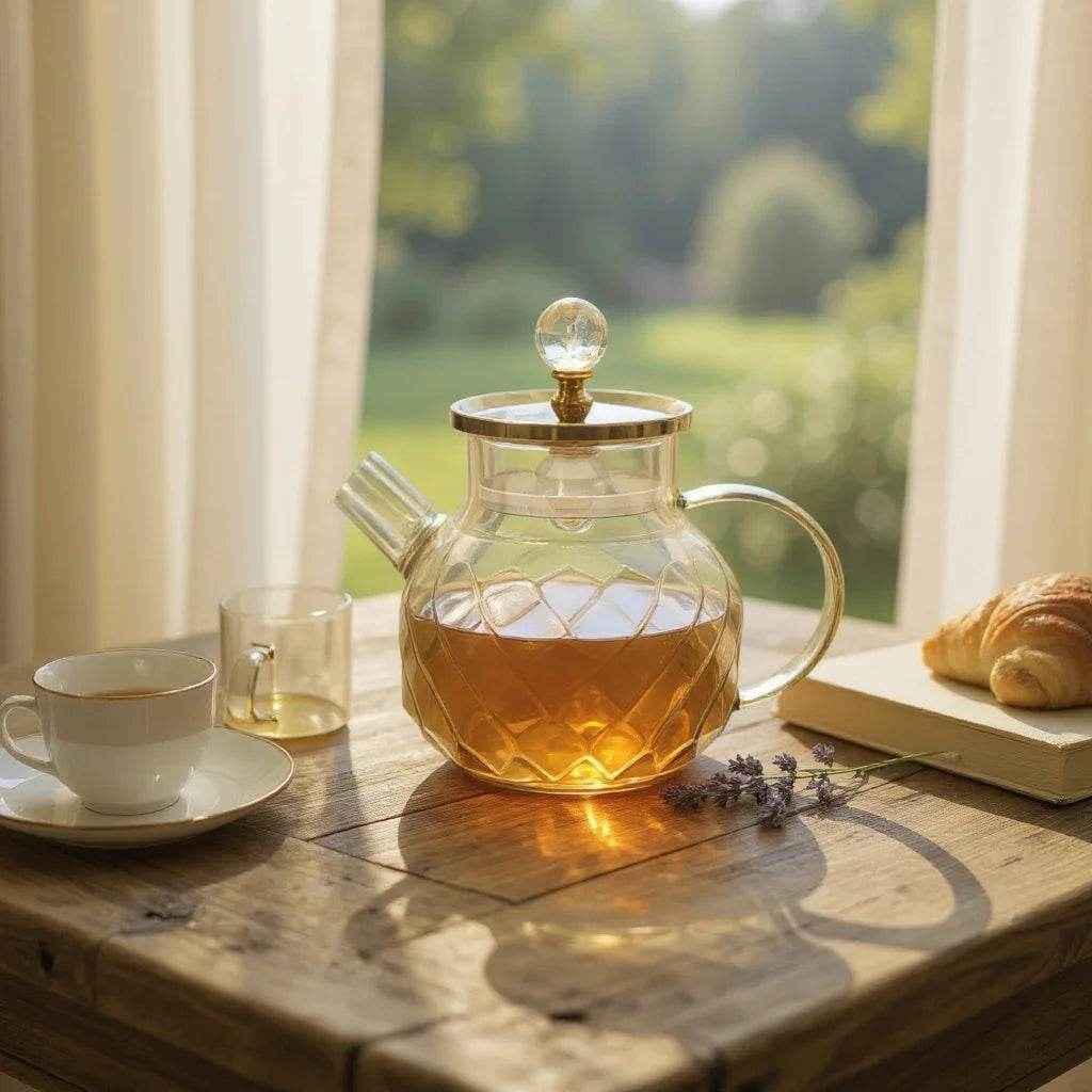 Conjunto de Chá em Vidro com Bule 1L e 6 Xícaras Transparentes - Alidolado