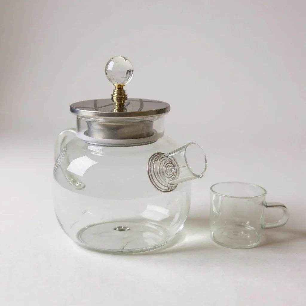 Conjunto de Chá em Vidro com Bule 1L e 6 Xícaras Transparentes - Alidolado