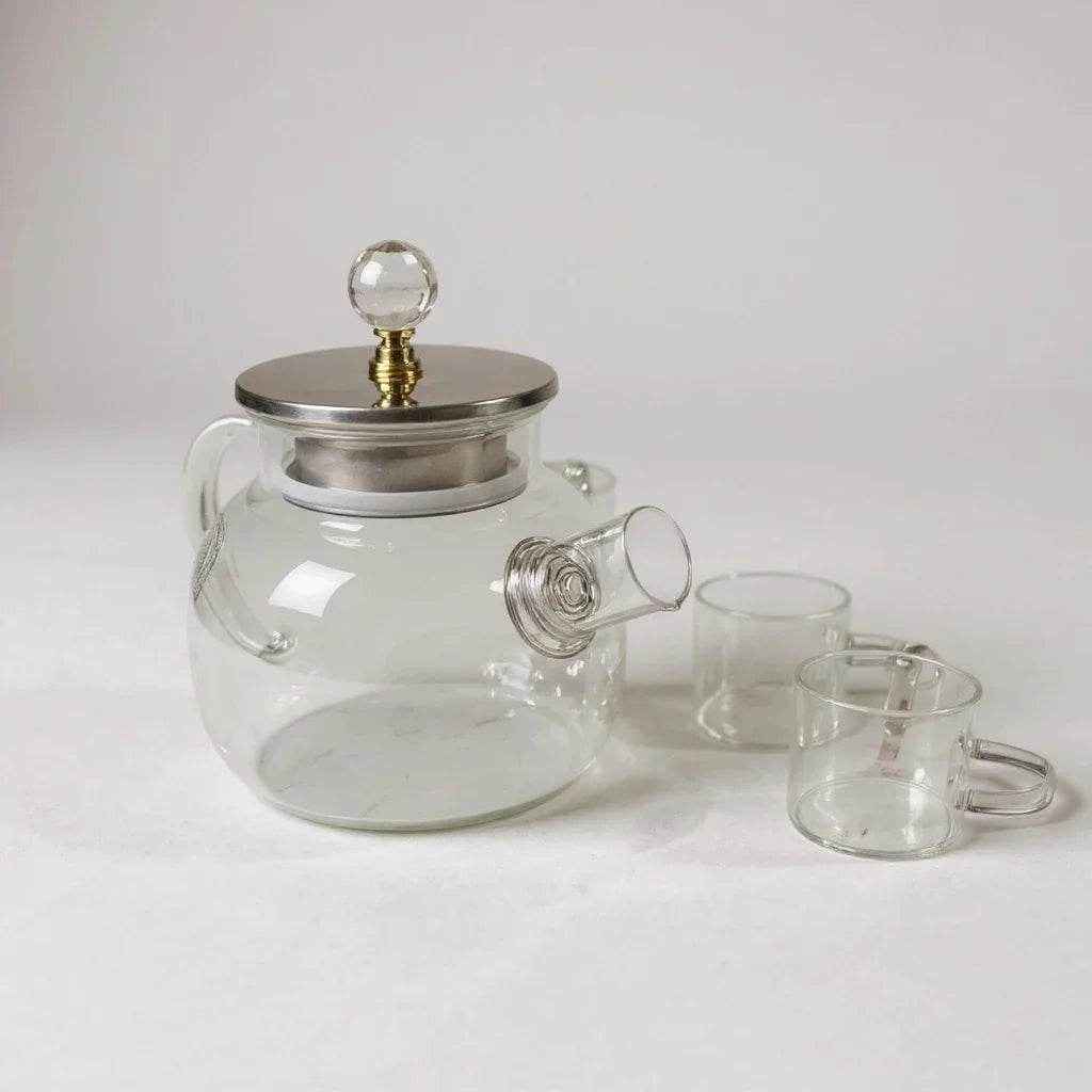 Conjunto de Chá em Vidro com Bule 1L e 6 Xícaras Transparentes - Alidolado