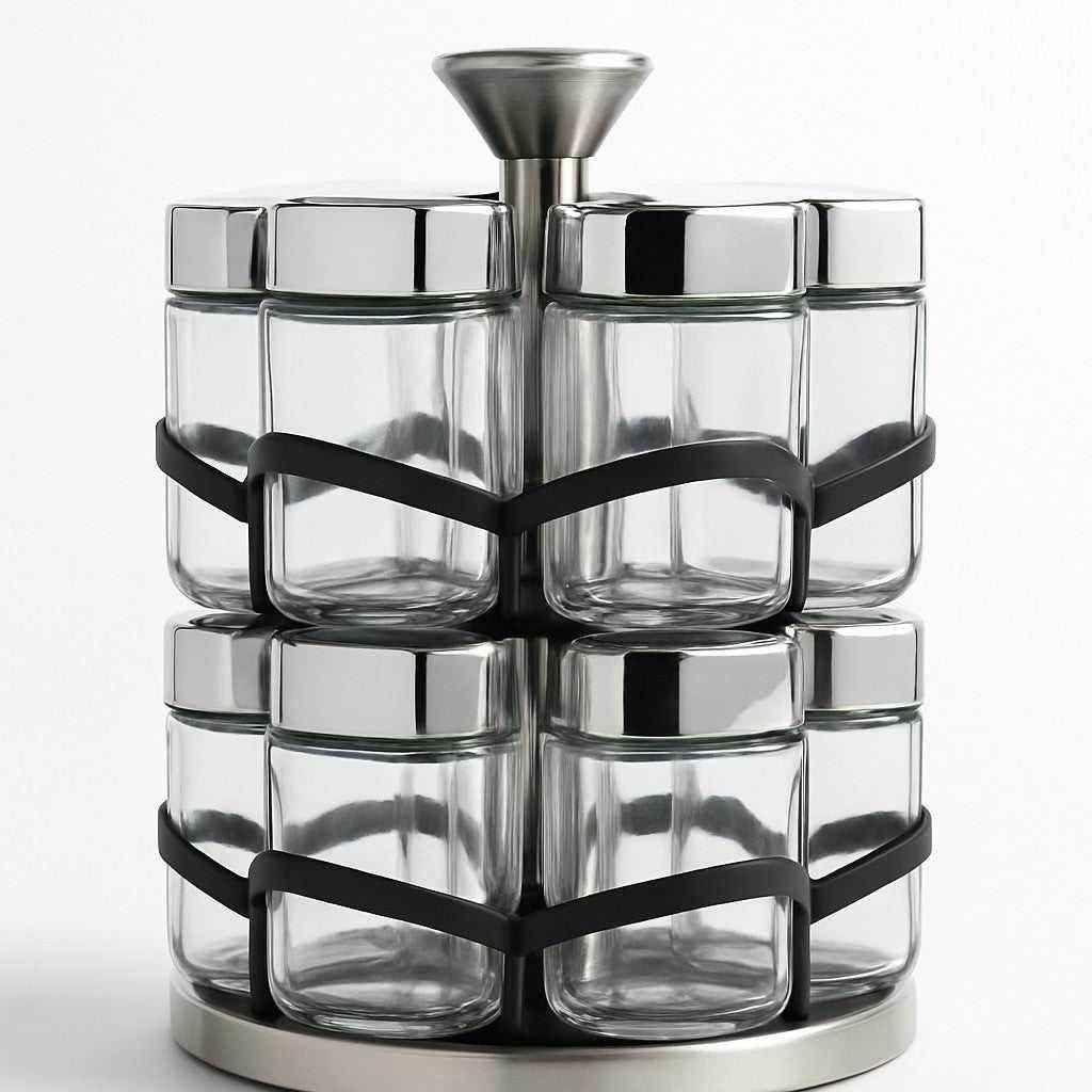 Porta Temperos Giratório com Potes de Vidro Alidolado - Alidolado