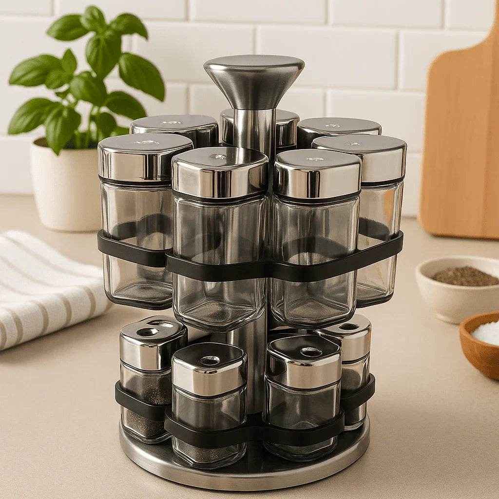 Porta Temperos Giratório com Potes de Vidro Alidolado - Alidolado