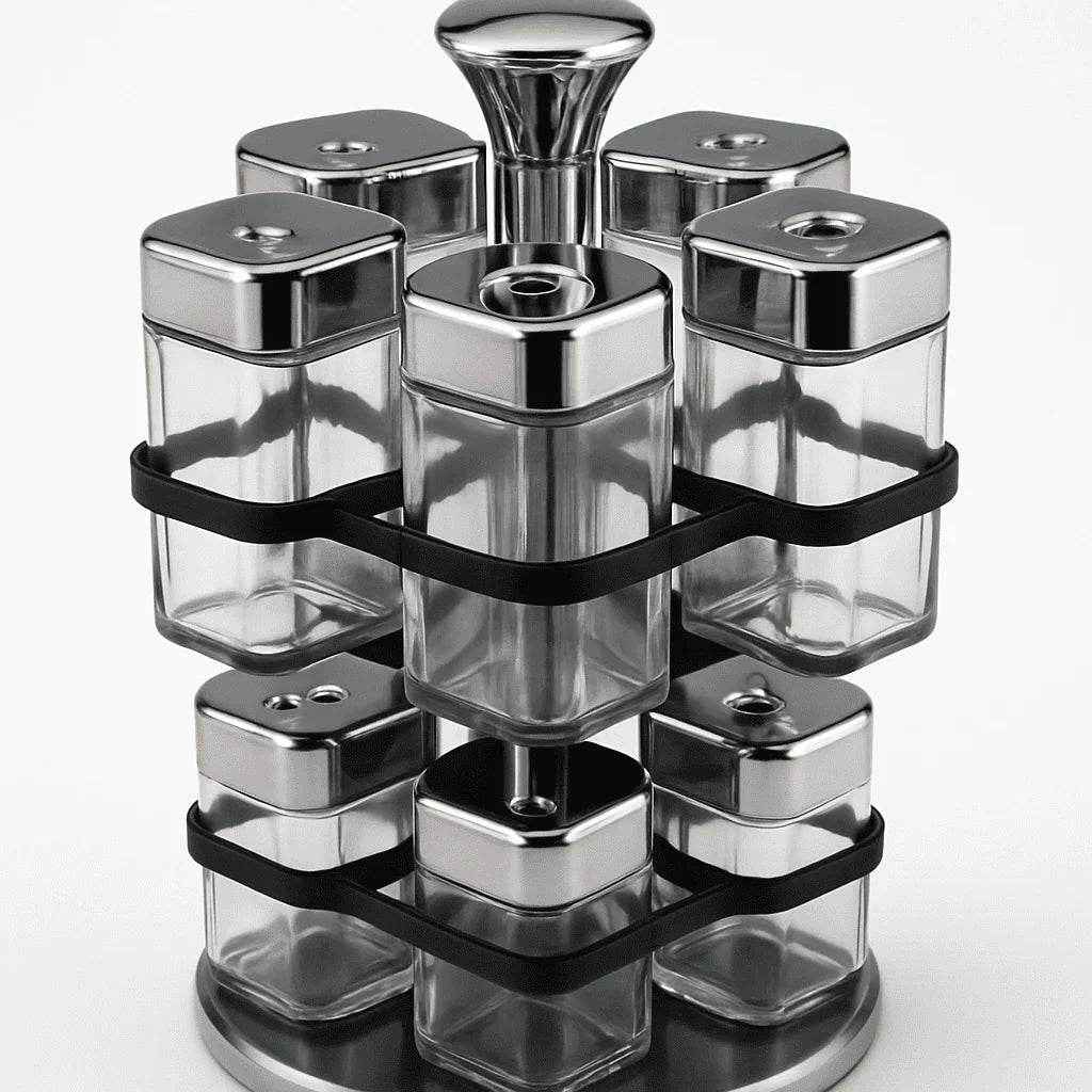 Porta Temperos Giratório com Potes de Vidro Alidolado - Alidolado