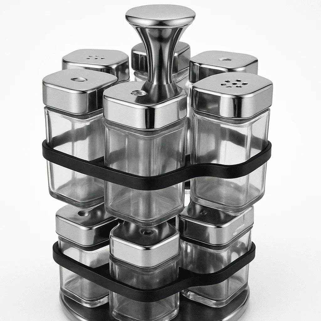 Porta Temperos Giratório com Potes de Vidro Alidolado - Alidolado