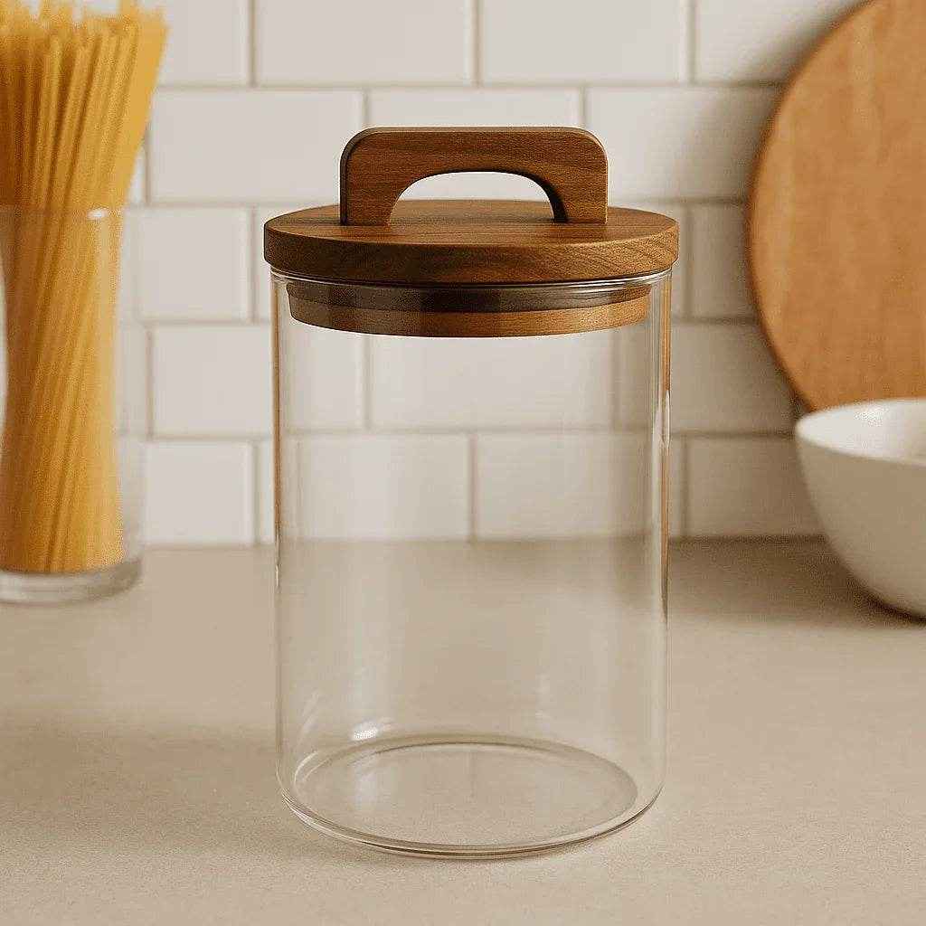 Pote de Vidro Hermético com Tampa de Madeira Alidolado - Alidolado