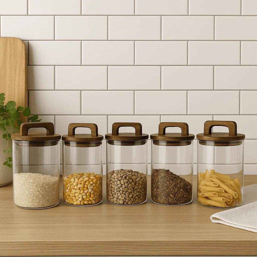 Pote de Vidro Hermético com Tampa de Madeira Alidolado - Alidolado