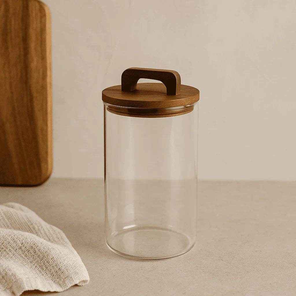 Pote de Vidro Hermético com Tampa de Madeira Alidolado - Alidolado