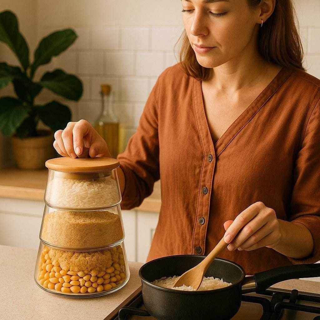 Potes de Vidro 3 Camadas com Tampa de Bambu Alidolado - Alidolado