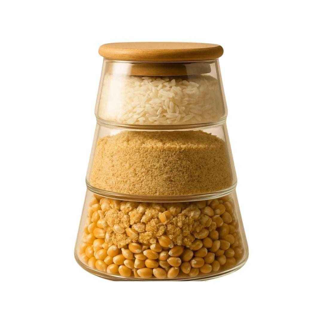 Potes de Vidro 3 Camadas com Tampa de Bambu Alidolado - Alidolado