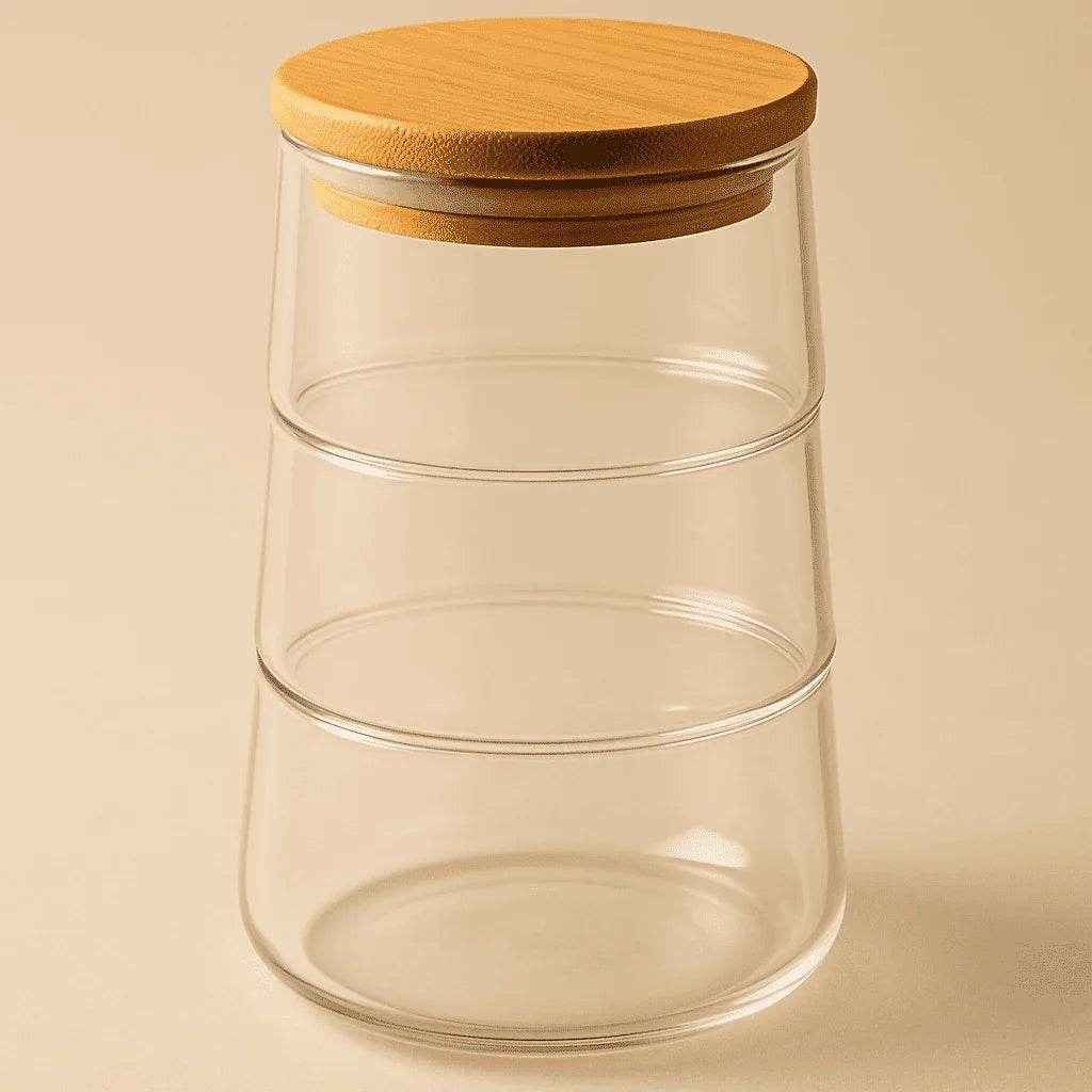 Potes de Vidro 3 Camadas com Tampa de Bambu Alidolado - Alidolado