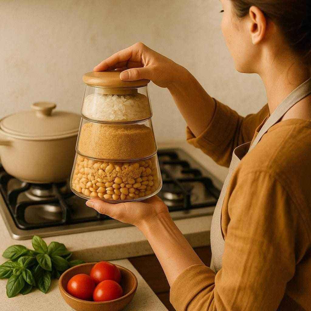 Potes de Vidro 3 Camadas com Tampa de Bambu Alidolado - Alidolado