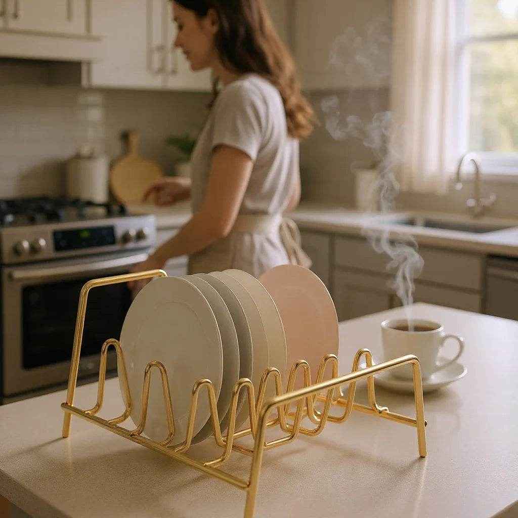 Suporte para Pratos em Metal – Cor Dourado, 1 unidade - Alidolado