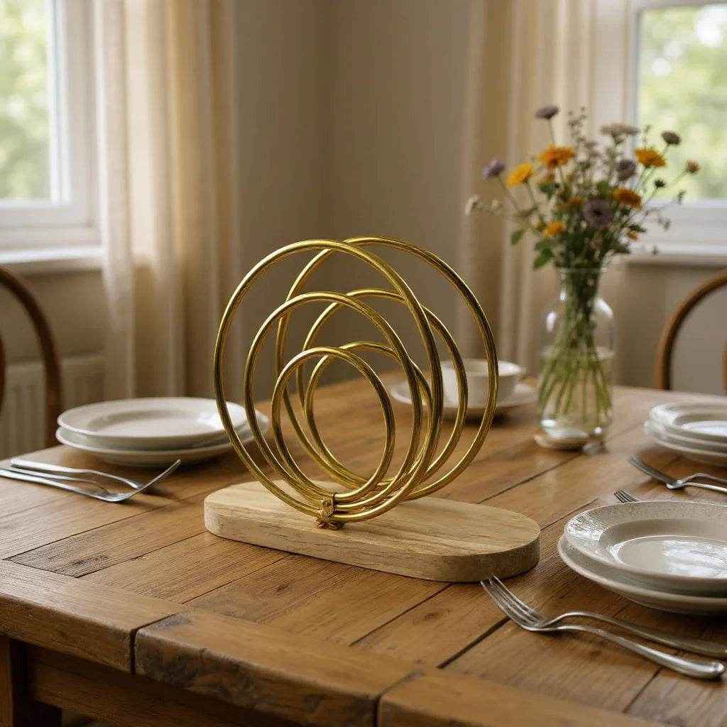 Porta Guardanapo Dourado com Base de Madeira - Alidolado