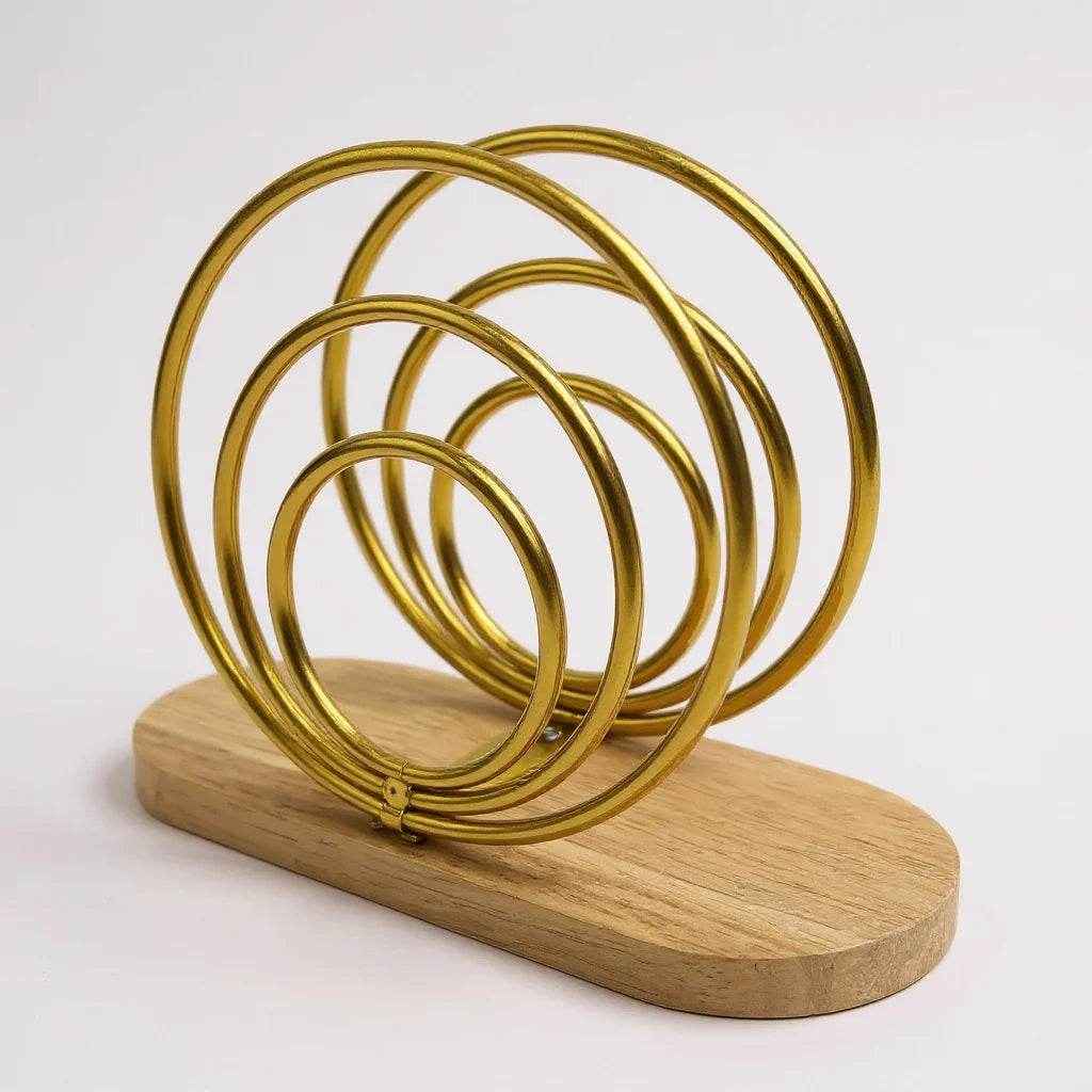 Porta Guardanapo Dourado com Base de Madeira - Alidolado