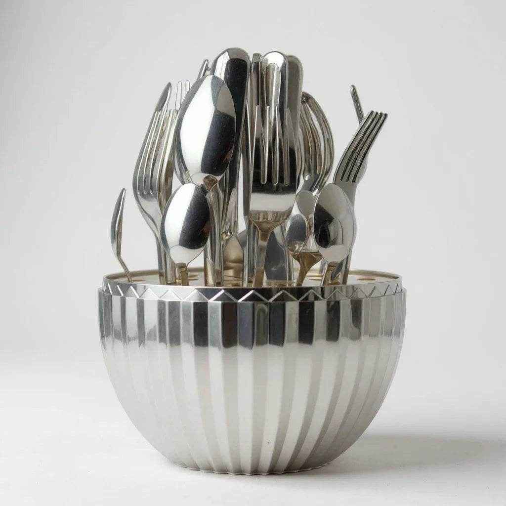 Faqueiro 24 Peças Inox com Suporte em Formato de Ovo – Cor Prata - Alidolado