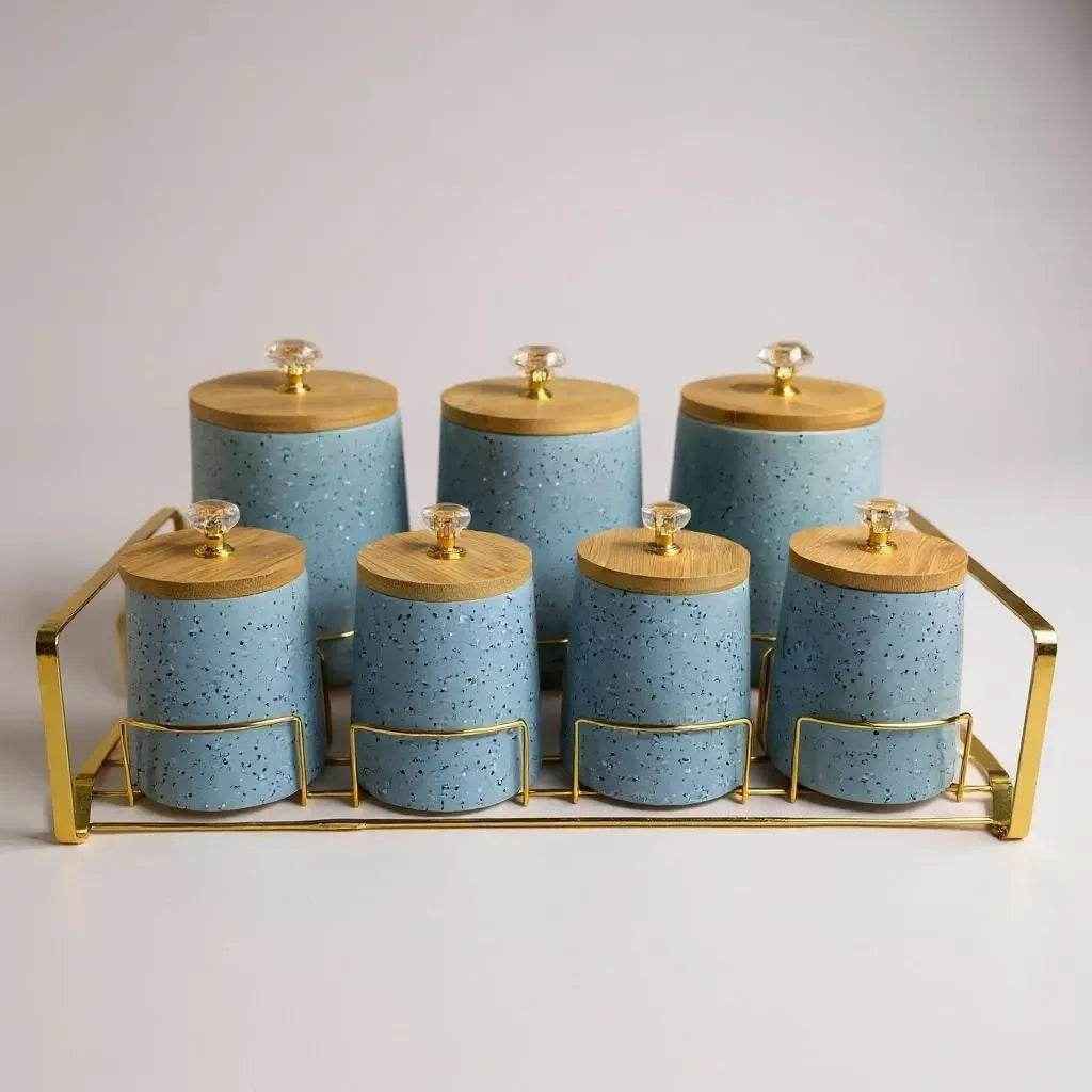 Conjunto de Cerâmica Azul com Bandeja de Madeira Alidolado - Alidolado