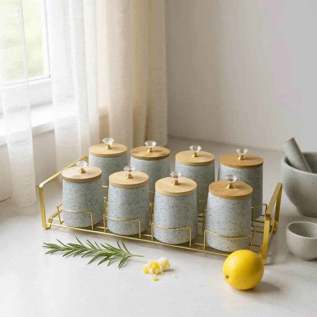 Conjunto de Cerâmica Azul com Bandeja de Madeira Alidolado - Alidolado