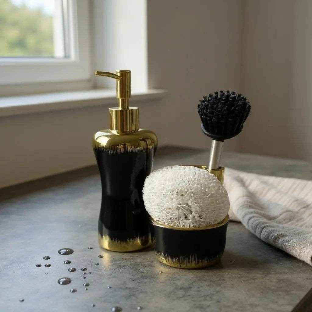 Jogo para Banheiro Cerâmica Branco com Dourado Alidolado - Alidolado