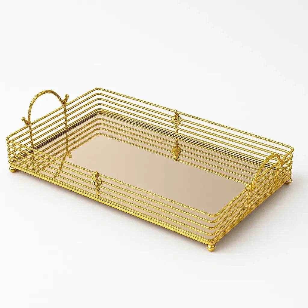 Bandeja de Vidro com Estrutura Dourada Pequena Alidolado - Alidolado