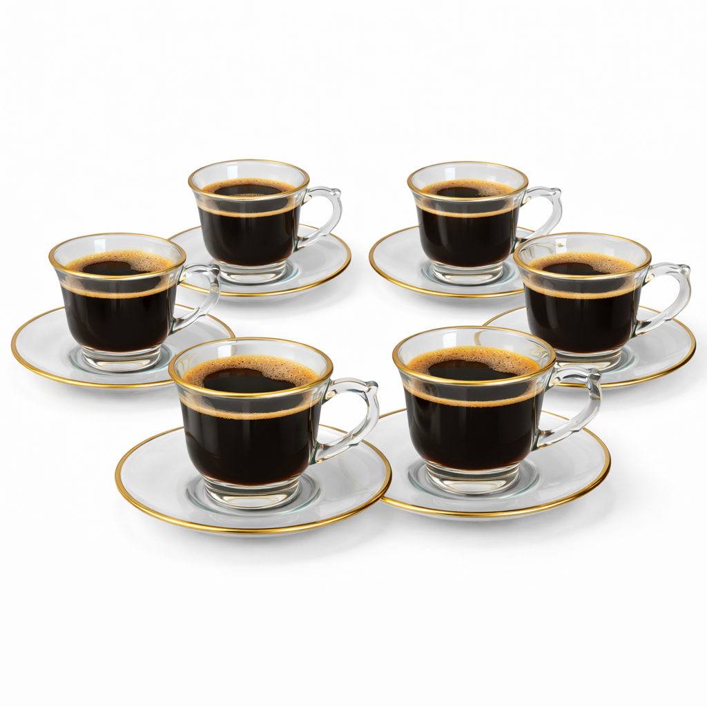 Xícara de Café de Vidro 230ml com Pires e Borda Dourada