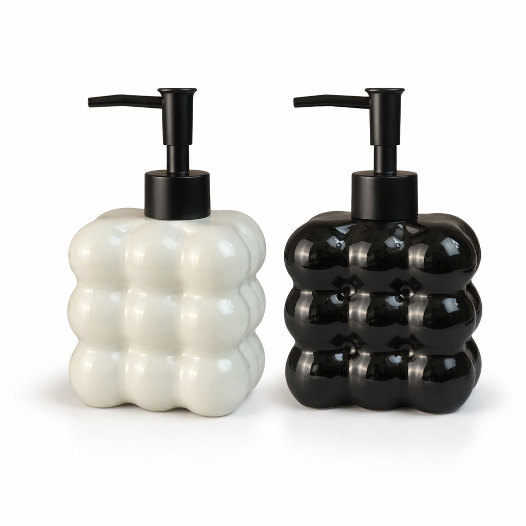 Dispenser de Vidro Preto Bolha com Bico Preto Fosco