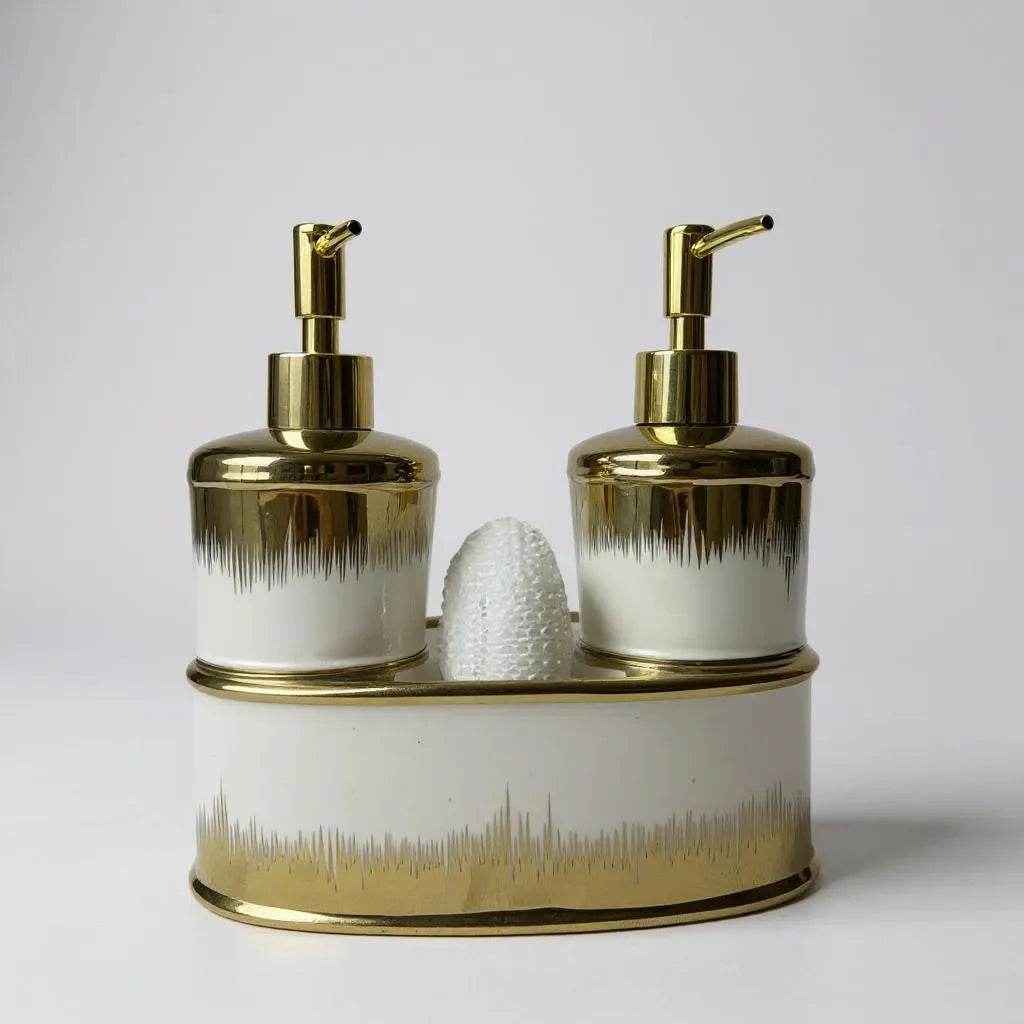 Jogo para Banheiro Cerâmica Preto com Dourado Alidolado - Alidolado