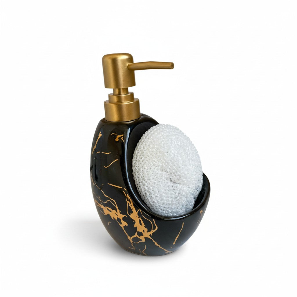 Dispenser de Sabonete Elegância em Cerâmica Branco ou Preto com Dourado