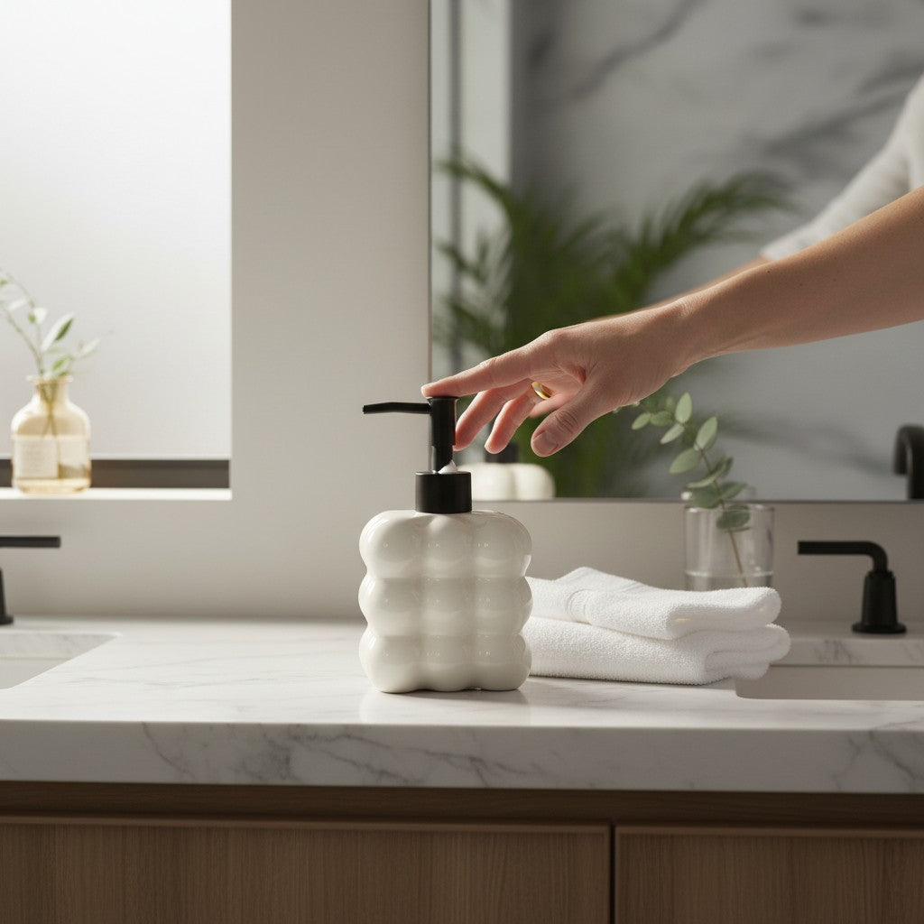 Dispenser de Vidro Preto Bolha com Bico Preto Fosco