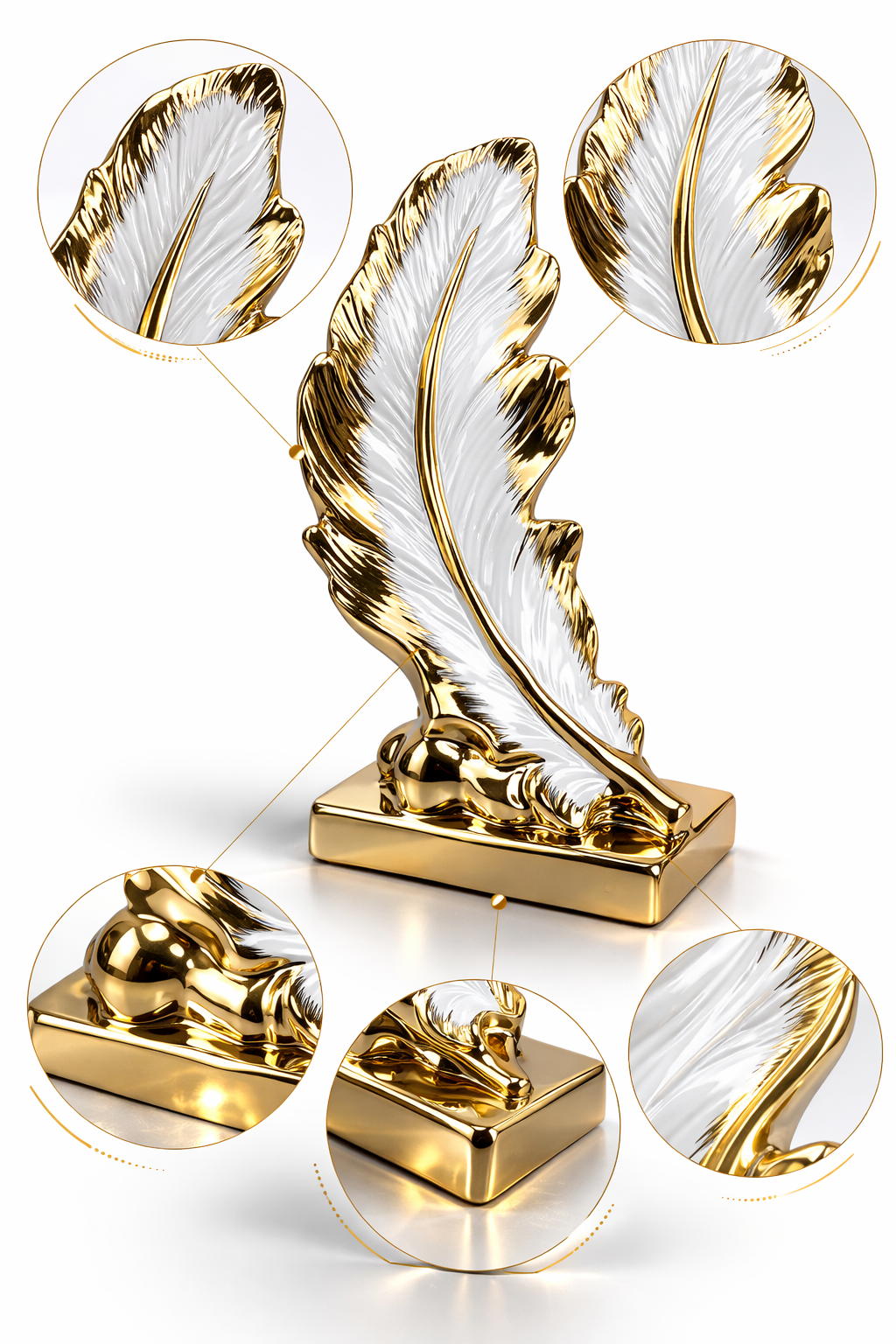 Escultura Pena Cerâmica Dourada